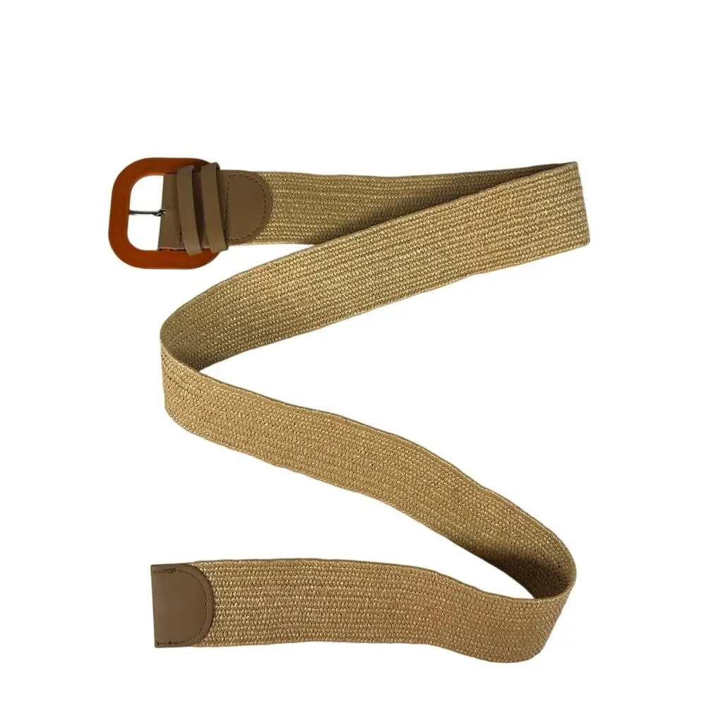 Women's Tan Straw Colored Stretch Waist Belt- Plastic Buckle- Coastal 41